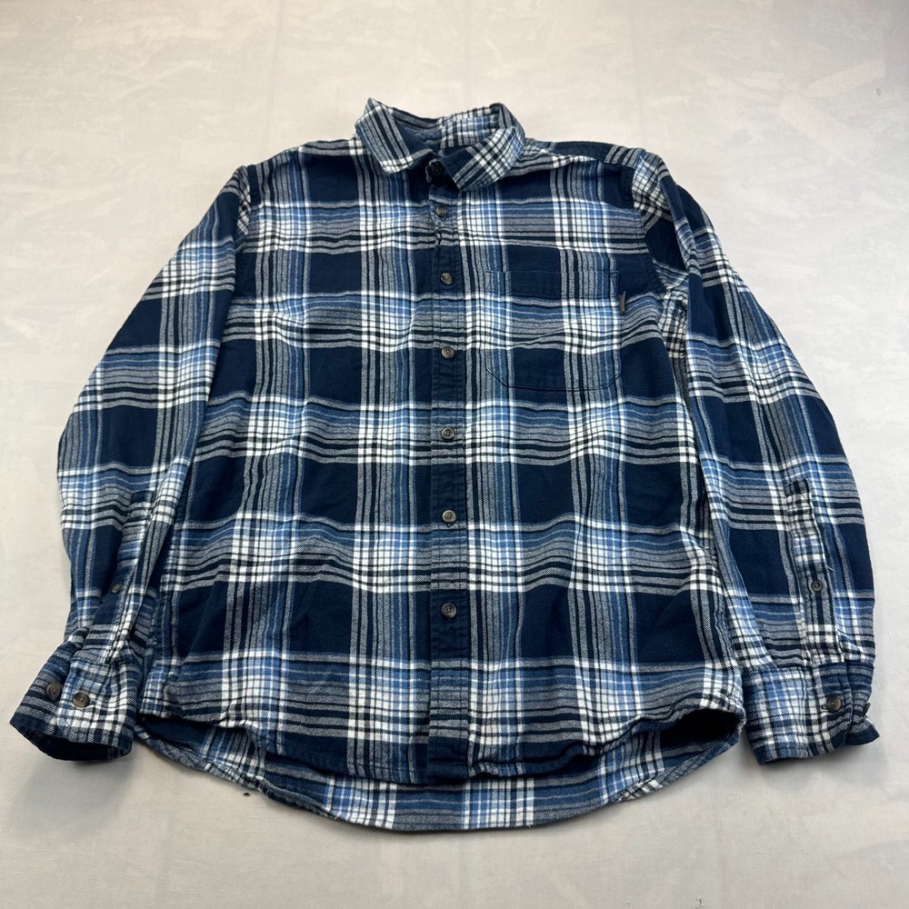 Eddie Bauer Flannel Shirt Mens Medium Blue Plaid Long Sleeve Collared Button Up